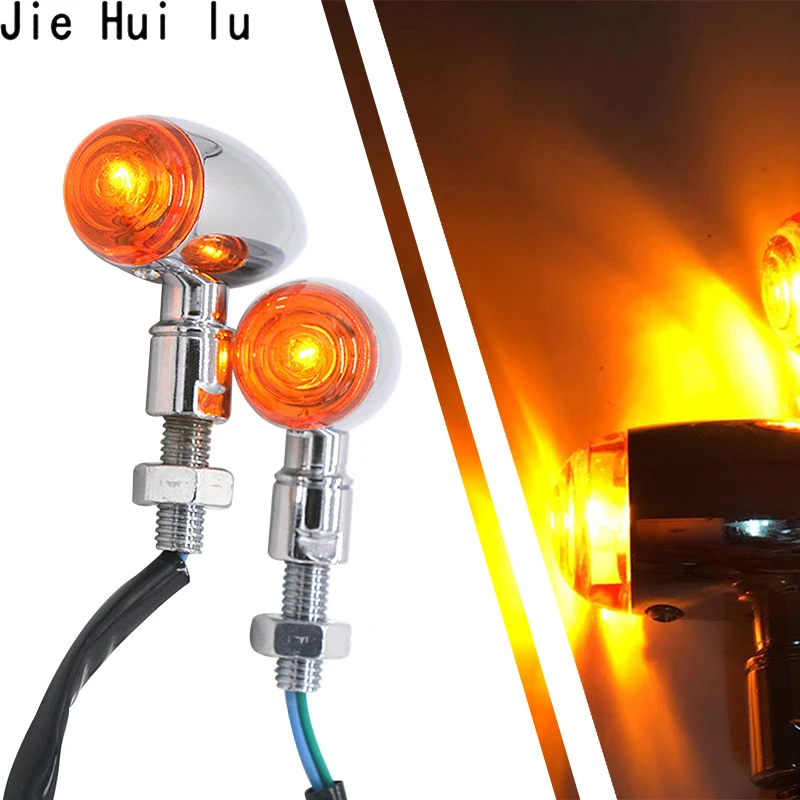 2Pcs Motorcycle Bullet Metal Turn Signal Indicator Flasher Amber Light