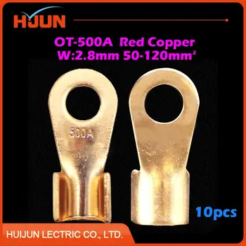 

10pcs/lot OT-500A 14.2mm Dia Red Copper Circular Splice Crimp Terminal Wire Naked Connector for 50-120 Square Cable FreeShipping