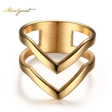 Meaeguet Jewelry Ring for Women Gold Plated Stainless Steel Exquisite Shiny Polished Double Chevron V Shape Knuckle Ring