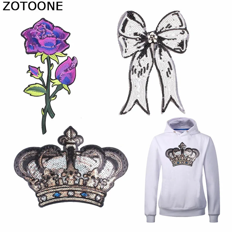 

ZOTOONE Sequin Crown Patches for Clothing Shiny Bow Sewing Back Patch Appliques flowers Large Patches for Clothes Applications E