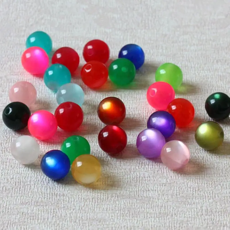 

6/8mm 10mm 12mm Mixed Cat's Eye Round Charm Resin Ball Colorful Beads Perforated For Fashion Jewelry Bracelet Making Women Gifts