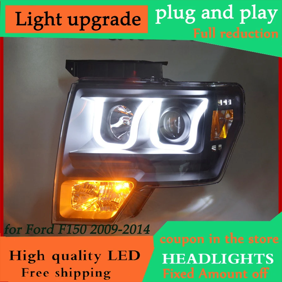 

DY_L Car Styling for Ford F150 Headlights 2009-2014 Ford Raptor F150 LED Headlight DRL Double Lens Bi-Xenon HID car Accessories
