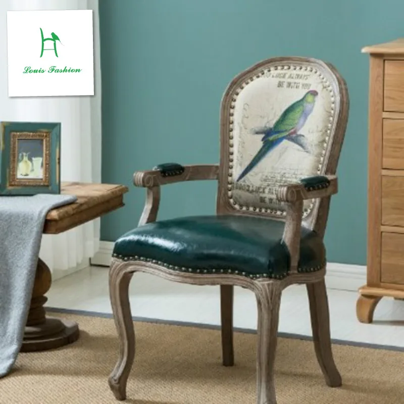 Луи мода обеденный стул Европейский вентилятор резиновый деревянный Деревянный Кресло Ретро стиль индивидуальные из натуральной кожи