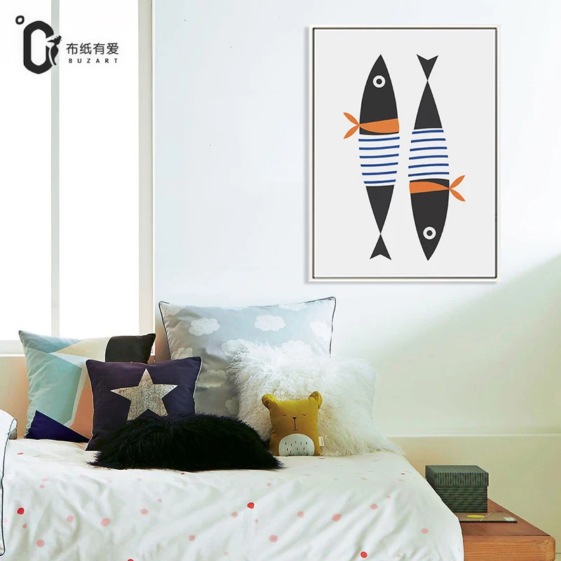 

Small fish modern simple restaurant background wall decoration painting single creative canvas painting No frame