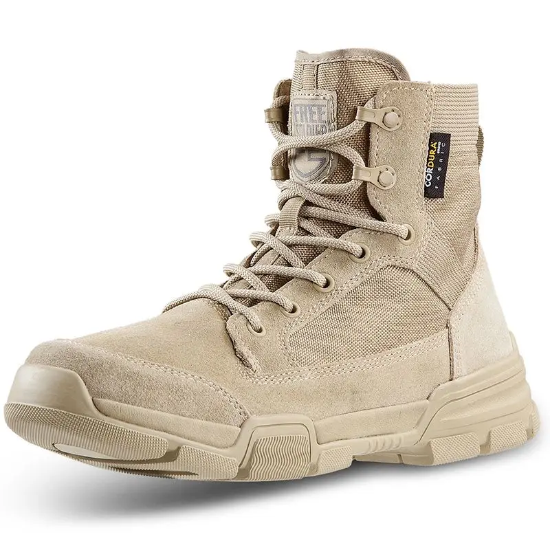 FREE SOLDIER men's tactical wear-resistant boot super lightweight breathable hiking boot - Цвет: Sand