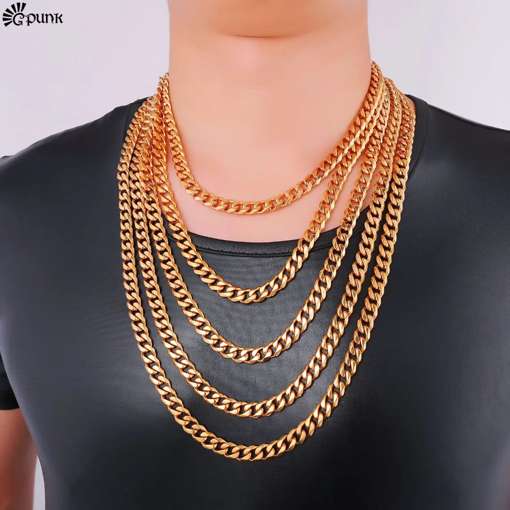 9MM Mens LInk Chain Necklace Gold color Stainless Steel Dubai Jewelry