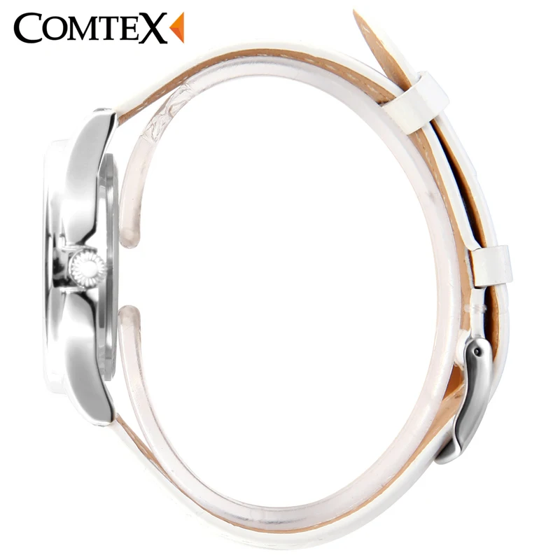 Comtex Для женщин часы жемчужно белый циферблат кожаный ремешок наручные бабочка