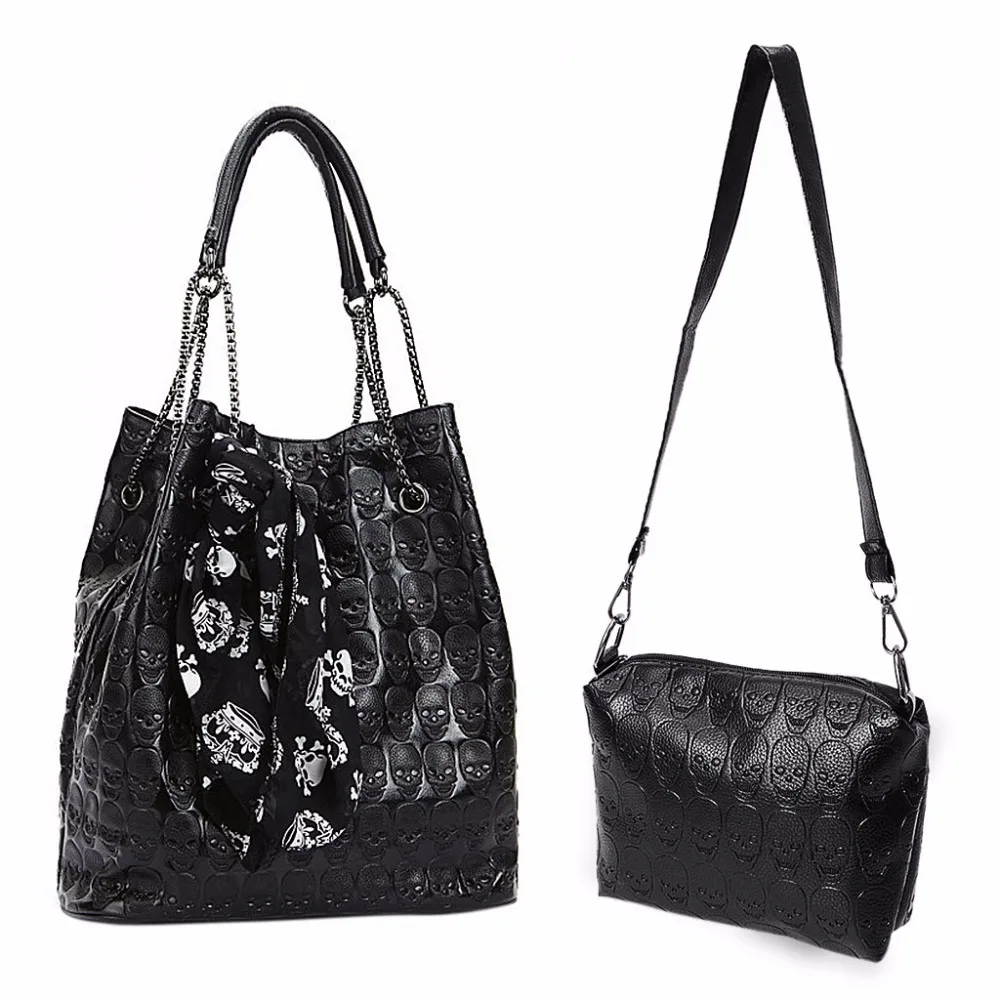

2Pcs 2019 Hot Selling Women Lady Skull Handbag Shoulder Bags Tote Purse Messenger Crossbody Set