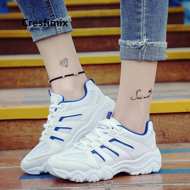 

Cresfimix zapatos de mujer women fashion white anti skid sneakers lady cool comfortable lace up height increased shoes a3101