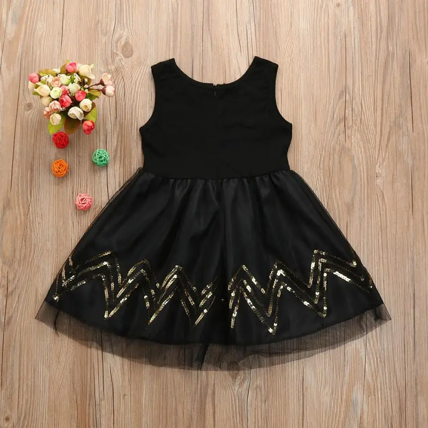 TELOTUNY/Детское платье-пачка из тюля с блестками для маленьких девочек; черное платье принцессы; нарядное платье для девочек; JAN16