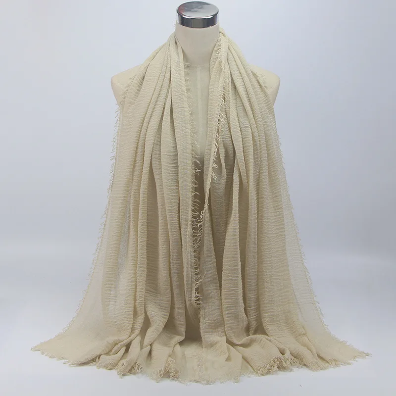 Bufanda Moda Mujer Algod/ón Hijab Bufanda Musulmana Chal Se/ñora S/ólido Borla Invierno Bufandas Foulard Encaje Cabeza Hueca Pa/ñuelo