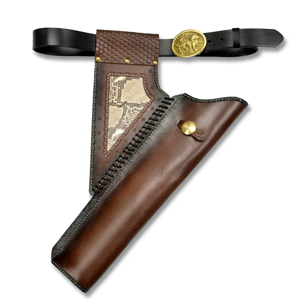 

Hand Crafted Cow Leather Archery Quiver Hang on The Waist With Dark Brown for Hunting
