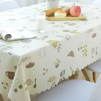 

Nordic PVC Table Cloth Delicious Food Printed Rectangular Table Cover Water&Oil-Proof Wave Edge Tablecloth For Wedding Party