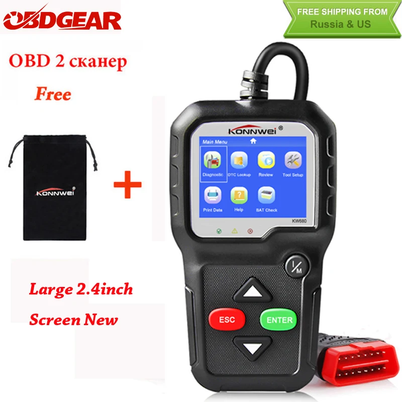 2018 Best OBD2 Car Diagnostic Scanner KONNWEI KW680 Full OBD2 Function OBD2 Autoscanner Multi-language OBD2 Automotive Scanner