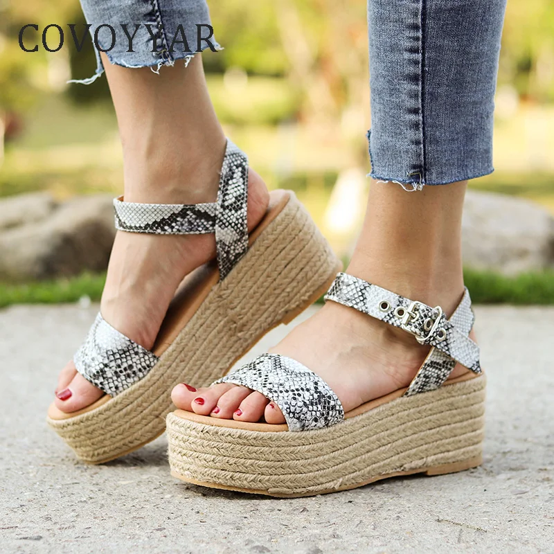 

COVOYYAR 2019 Platform Wedge Women Sandals Summer Sexy Snake Ankle Strap High Heels Comfort Pumps Espadrille Shoes Woman WSS457