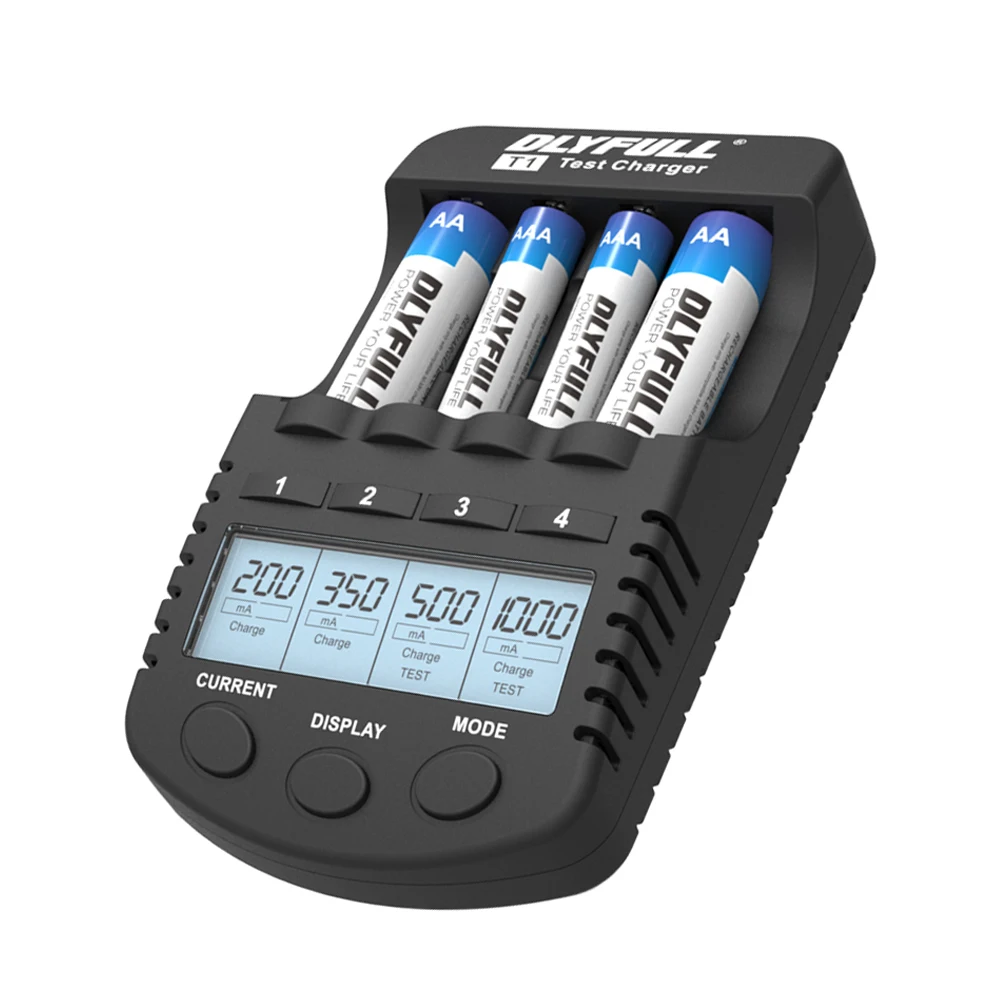 

DLYFULL T1 Intelligent battery charger 4 Slots LCD with Refresh Discharge Test for 1.2v AA AAA nimh nicd rechargeable batteries