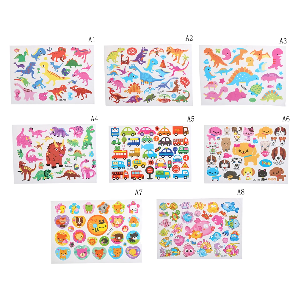 

1Sheets Cartoon Dinosaur Jurassic Fish Dog Animal Car Stickers Kids Toys Stickers Educational Toys For Baby PVC Sticker