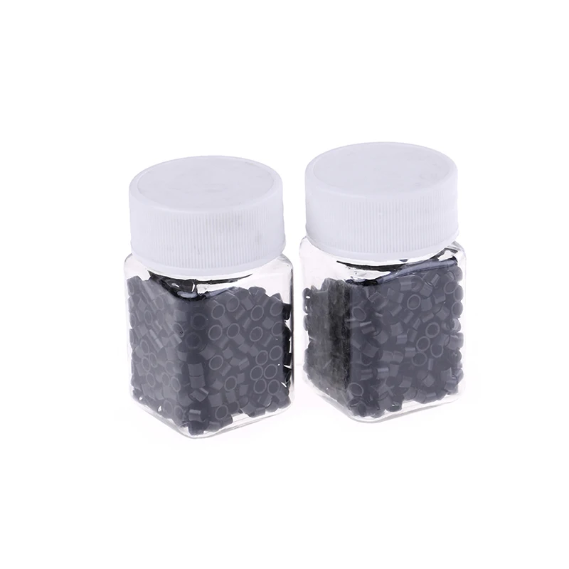 500pcs Silicone Black Micro Rings Lined Micro Beads Hair Extension Tubes Microrings Tube Beads Aluminium Hole