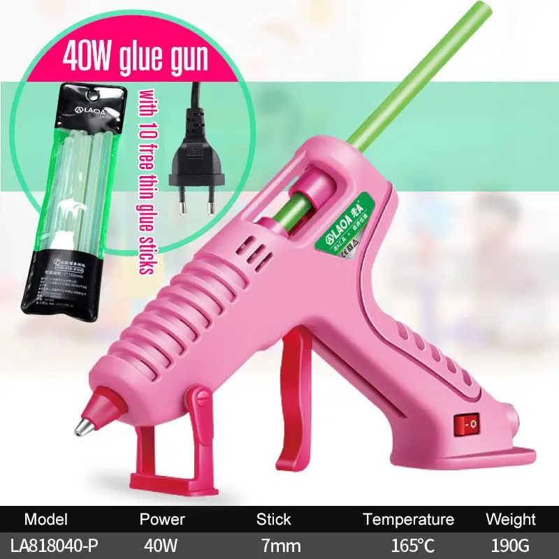 LAOA термоклеевой пистолет 40-100 Вт ЕС термо Электрический силиконовый клеевой пистолет горячий клеевой пистолет Придерживайтесь ПУ цветок подарок с клеем палочки - Цвет: 40W-Pink