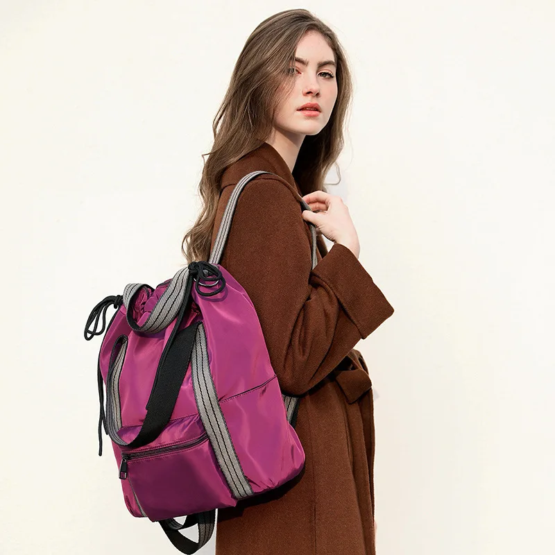 

Three Way Use Functional Women Girls Ladies Large Nylon Drawstring Backpack Shoolbag Single Shoulder Bag for Travel Outdoor