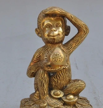 

China fengshui bronze copper zodiac monkey animal wealth lucky Bullions statue