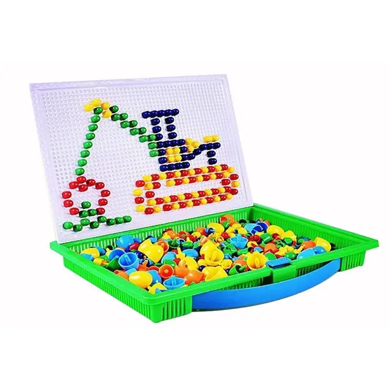 296 Pcs Mushroom Nails Mosaic DIY Science Pile Up Toy Creative Pegboard Jigsaw Puzzle Game Educational Toy For Children Colorful