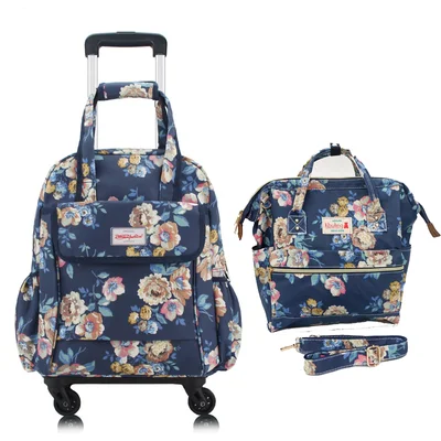 Women Travel Trolley Bags travel Backpack with wheel Rolling luggage trolley backpack waterproof Oxford Rolling Baggage Suitcase - Цвет: set