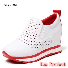 Обувь без застежки из натуральной кожи на танкетке; женские лоферы на плоской подошве; Повседневная прогулочная обувь на плоской подошве, увеличивающая рост; большие размеры 34-40