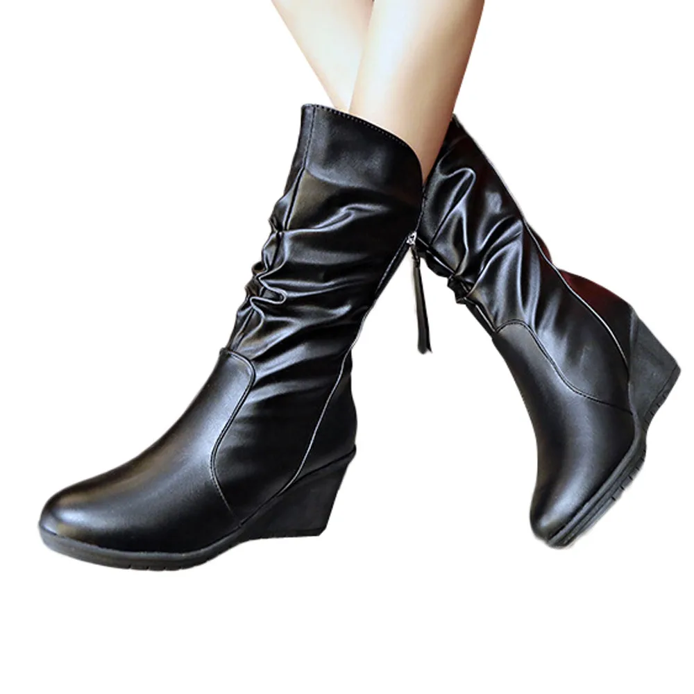 Модные ботинки высокого качества; женская обувь на платформе; zapatos mujer; ботфорты из искусственной кожи; мотоботы; Cuissardes Bottes