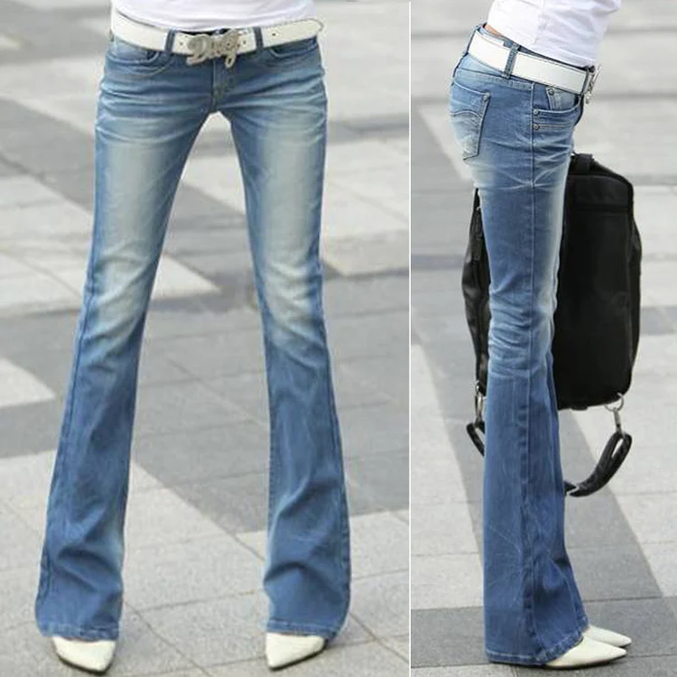 Женские весенние низкие расклешенные брюки, женские осенние Стрейчевые обтягивающие расклешенные джинсы, женские отбеленные вымытые хлопковые узкие длинные брюки
