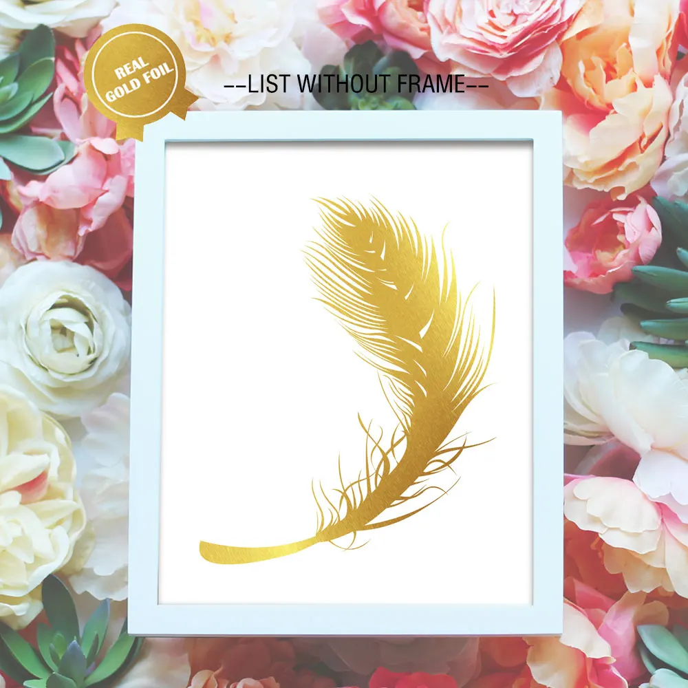 Buy Shiny Feather Gold Foil Art Paper Golden Poster