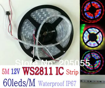 

5M 12V 60LEDS/M digital WS2811 IC progammable Dream Color 5050 intelligent RGB SMD 300LED strip Light waterproof IP67 boat decor