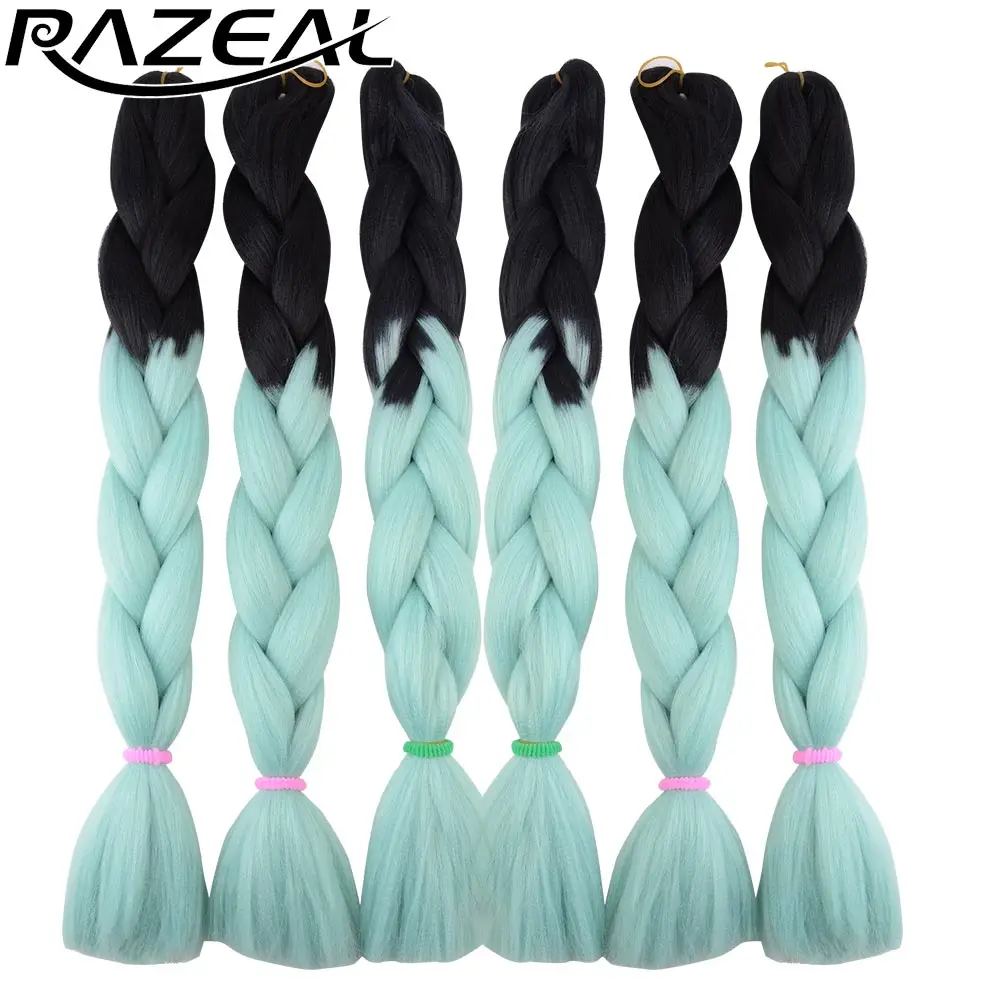 Razeal Ombre канекалон, косички для коробок, косички, вязанные крючком, косички, синтетические огромные вязанные волосы для наращивания 24 дюйма, 100 г, 8 шт./лот - Цвет: T1B/4/30