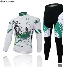 XINTOWN Мужская велосипедная одежда комплект с нагрудником шорты зимний длинный Джерси велосипед 3D Pad белый Велоспорт Джерси наборы Верхняя спортивная одежда