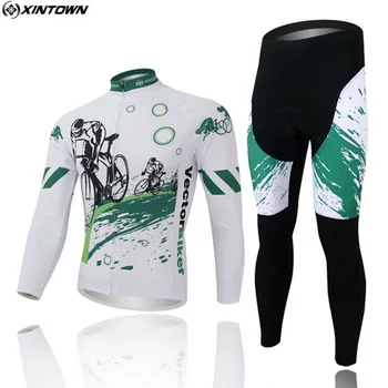 

XINTOWN Men Cycling Clothing Set With Bib Shorts Winter Long Jersey Bicycle 3D Pad White Cycling Jersey Sets Outdoor Sportswear