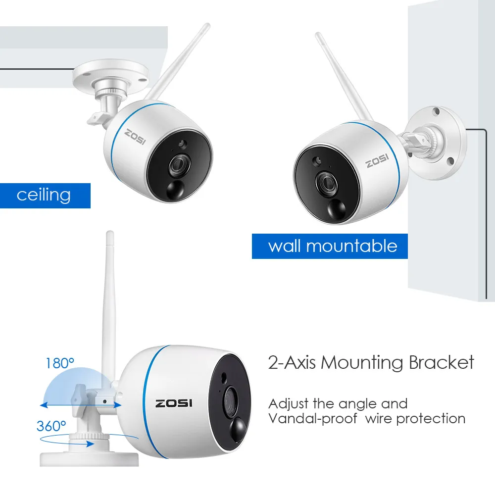  ZOSI CCTV Security Camera System 1080P WiFi Mini NVR Kit Video Surveillance Wireless IP CameraPIR F
