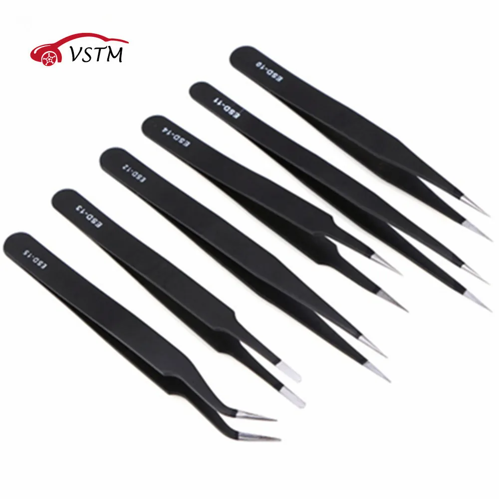 HOT Flat Head Precision Electronic Components Stainless Steel Anti static Tweezers Maintenance
