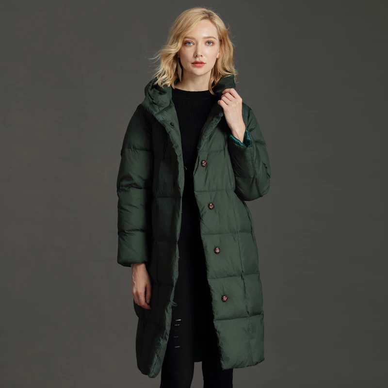 

YNZZU Elegant 2018 Winter Jackets Women Fluffy Duck Down Coat Women Vintage Long Warm Hooded Loose Snow Outwear Plus Size O761