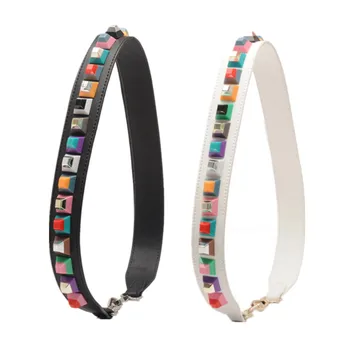 

2019 New Strap You Wide Shoulder Strap Genuine Leather Cowhide Rivets bags Accessory Women Crossbody Messenger handle for bags