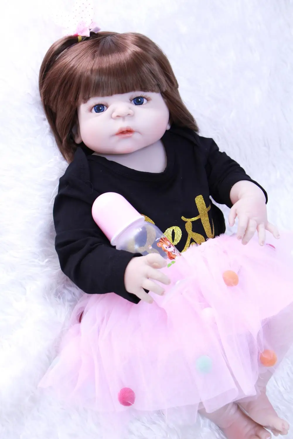 

Full body silicone reborn baby girl dolls 22" rooted hair newborn babies toddler reborn bebe bonecas reborn fashion doll toys