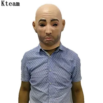 

Funny Cosplay Human Realistic Silicone Masks Artificial Man Latex Mask Hood Overhead Wigs beard Human Skin Halloween Crossdress