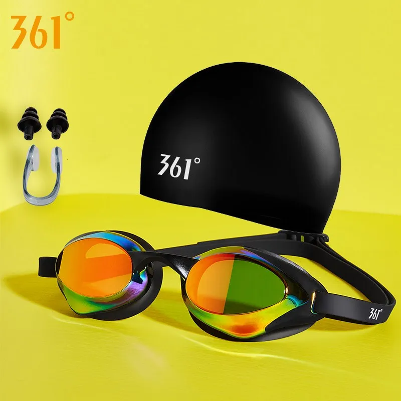 361 очки для плавания ming для взрослых и детей, очки для плавания ming, заглушка для ушей, профессиональные зеркальные очки для плавания, противотуманные очки для воды - Цвет: 361186010-3-black