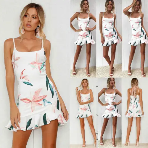 Для женщин летние Винтаж Boho короткое платье Макси Вечерние Пляж Белый на