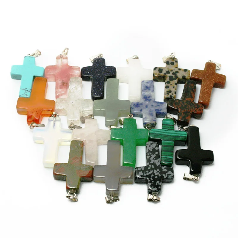 

2015 Fahsion Hot 12pcs 18*25mm Assorted Natural Gem Stone Cross Charms Pendants For DIY Necklaces Jewelry