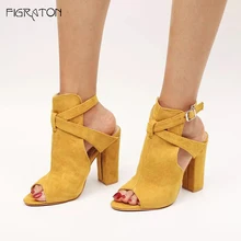 

Figraton Women's Sandals 2018 Summer Autumn Shoes Flock Gladiator Elegant Ankle-Wrap Peep Toe Buckle Back Strap High Heels