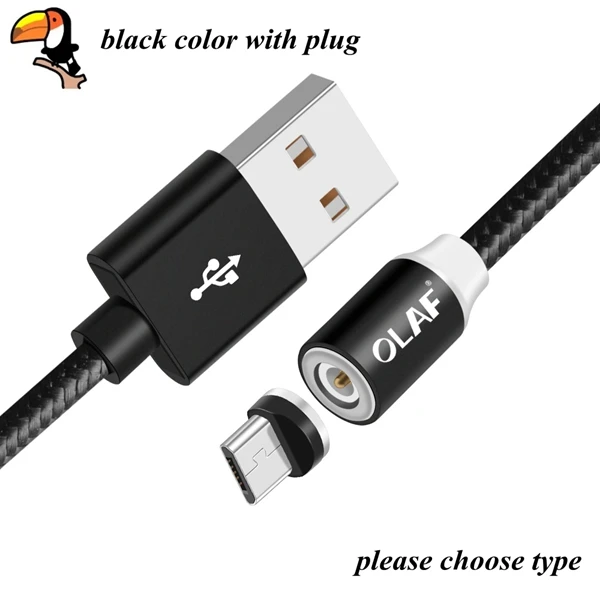 Магнитный кабель OLAF 1 м/2 м usb type C USB C магнитное зарядное устройство Быстрая Зарядка Micro USB кабель Micro-USB адаптер для мобиль - Цвет: black with plug