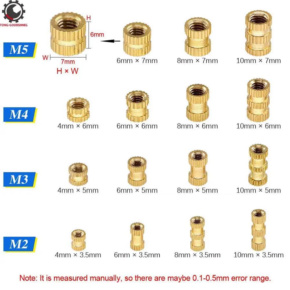 Pack of 50 sourcing map Knurled Threaded Insert M3 x 10mm OD x 4mm L Female Thread Brass Embedment Nuts