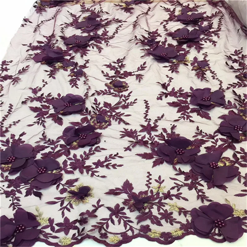 

Latest Magenta African Lace Fabric 2019 Popular Beaded Tulle Lace Fabrics 3d Flowers Net Lace for Wedding Party Dress