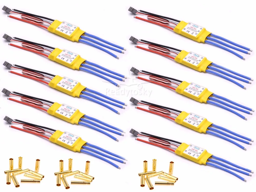 10 шт./лот 30A бесщеточный ESC Скорость контроллер + 3 5 мм женский банан разъем для