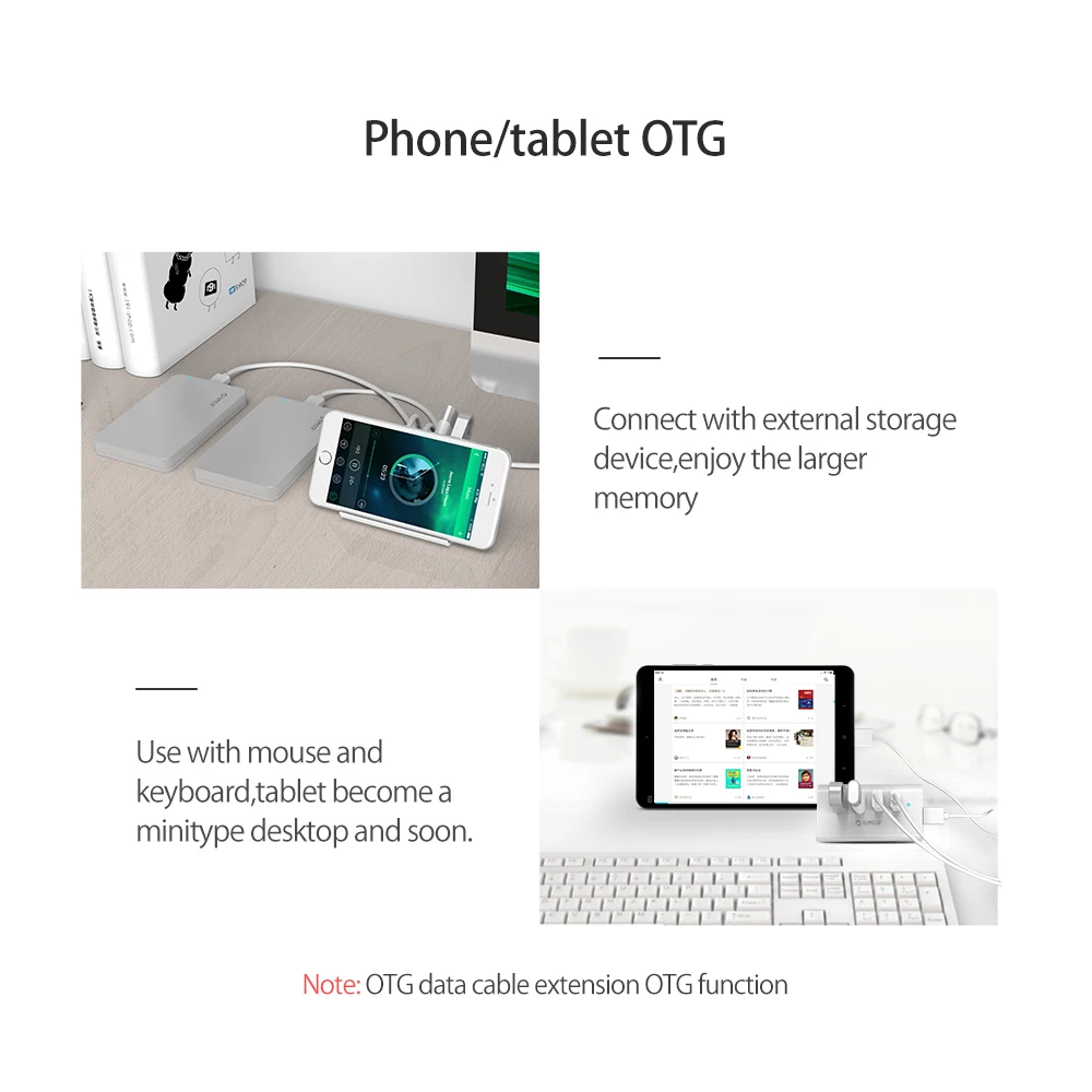 ORICO 5 Гбит/с высокоскоростной мини 4 порта USB3.0 концентратор сплиттер для настольного ноутбука с подставкой держатель для телефона Tablet PC-черный/белый